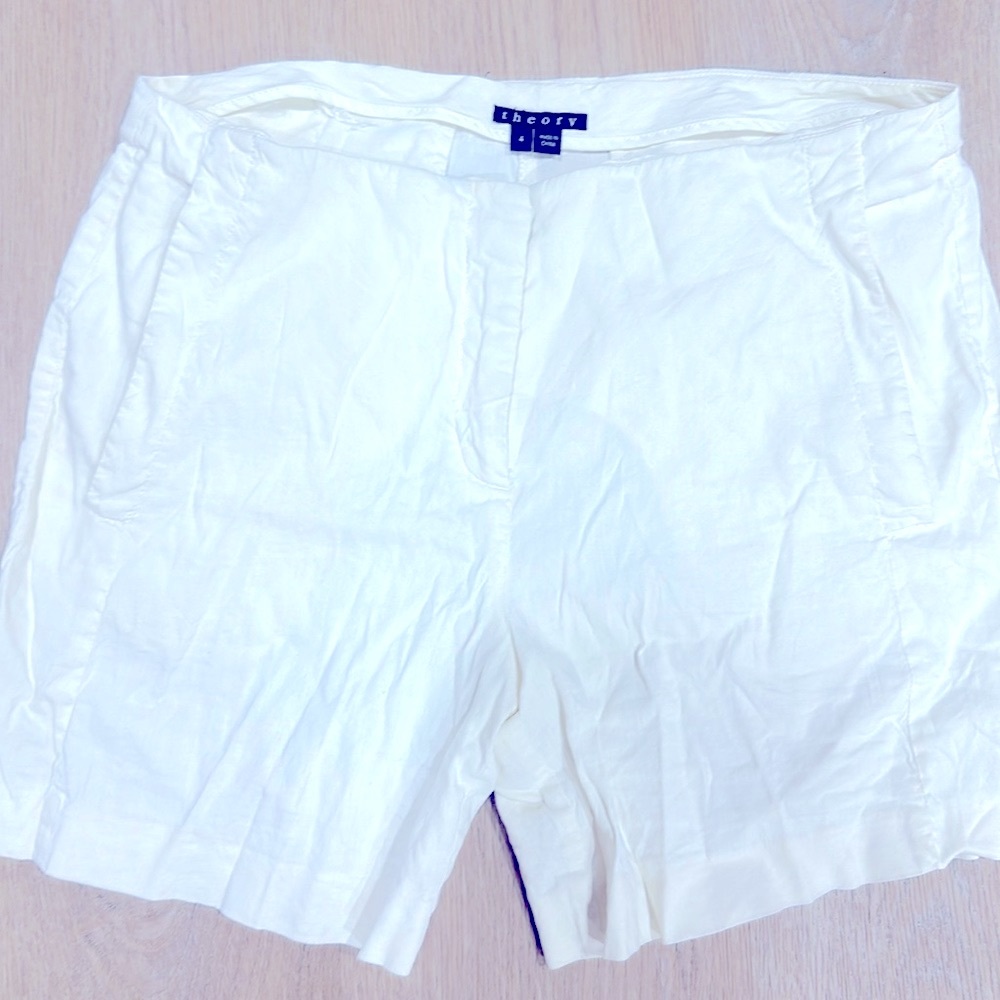 All white theory shorts - bad lighting